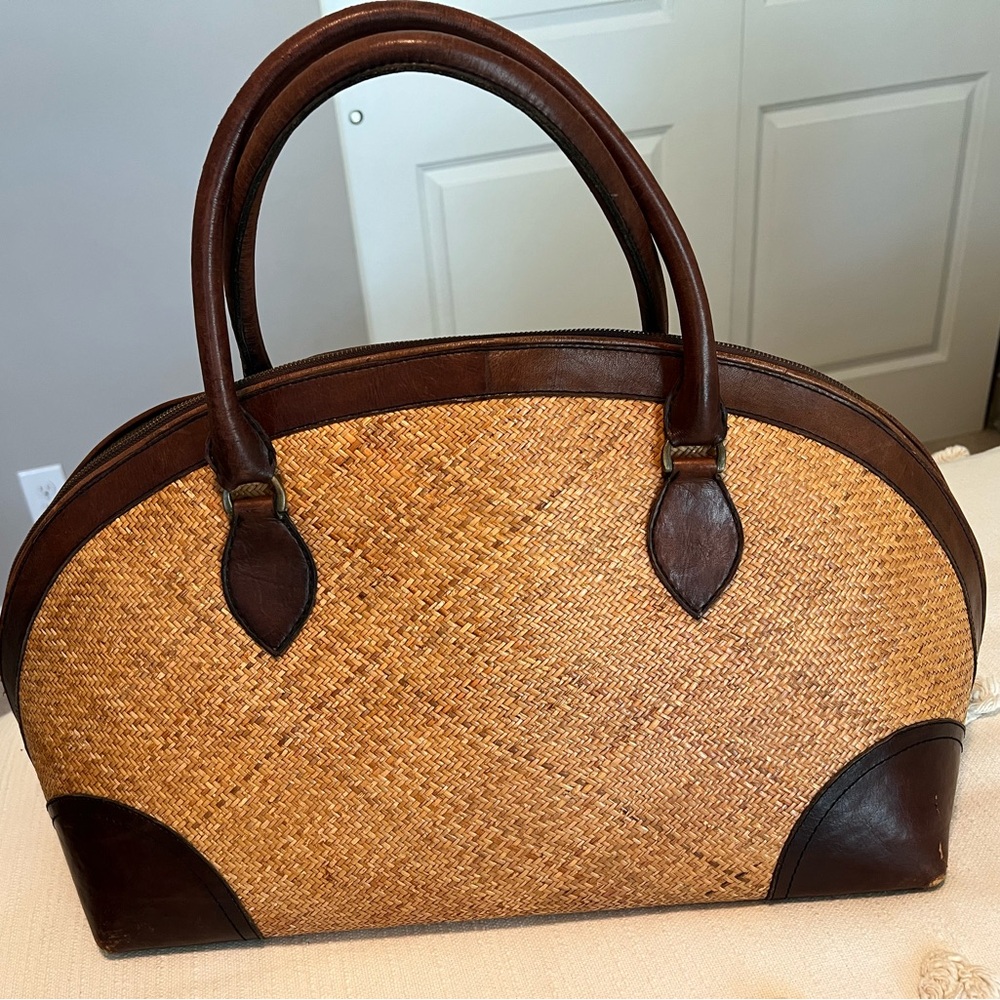 Elliot Lucca Leather Indonesia Tan Brown Large Natural Tote Bag Vintage EUC